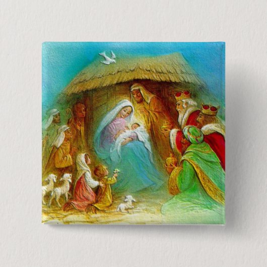 Nativiteit-scènecadeautjes voor kerstmis vierkante button 5,1 cm (Voorkant)