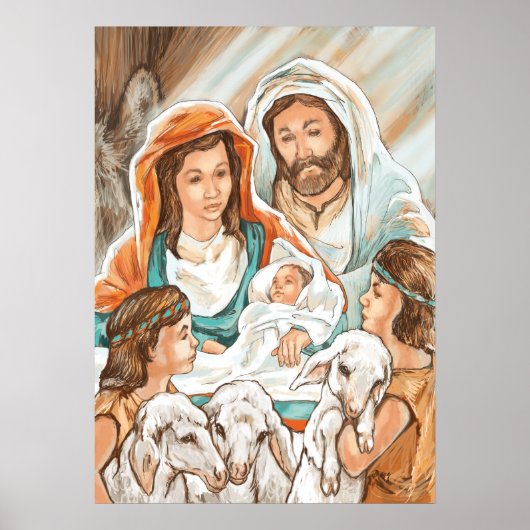 Nativiteit schilderen met kleine herderboys poster (Voorkant)