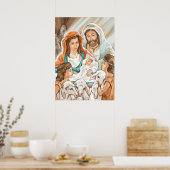 Nativiteit schilderen met kleine herderboys poster (Keuken)