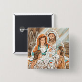 Nativiteit schilderen met kleine herderboys vierkante button 5,1 cm (Voorkant /achterkant)