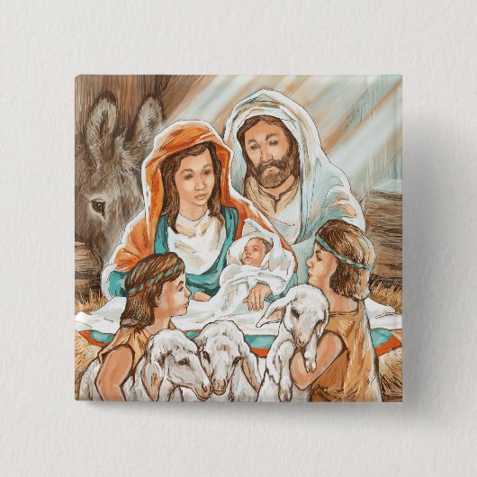 Nativiteit schilderen met kleine herderboys vierkante button 5,1 cm (Voorkant)