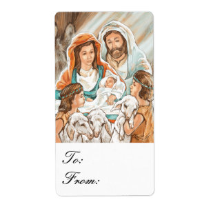 Nativiteit schilderen met schouderklopjes Labels