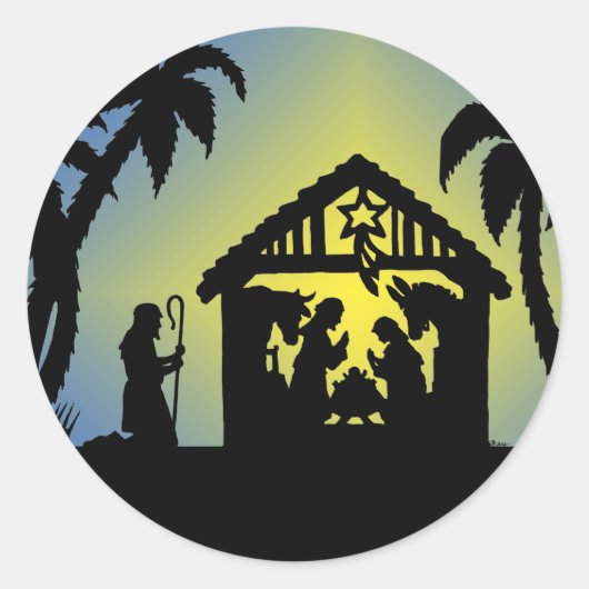 Nativiteit Silhouette Joy aan de wereld Ronde Sticker (Voorkant)