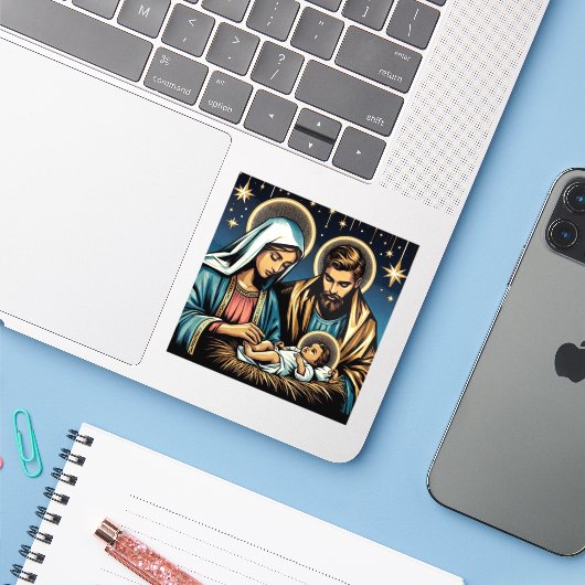 Nativiteit Sticker (Laptop met iPhone)