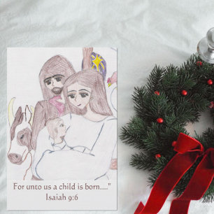 Nativiteit Tekening in gekleurd potlood Kind wordt Feestdagen Kaart