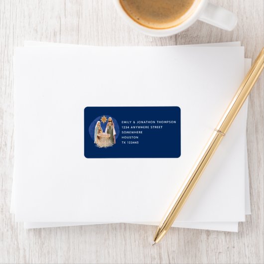 Nativiteit Terugkeernaam Adres Kerstblauw Etiket (Insitu)