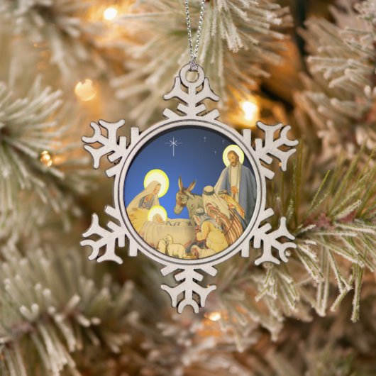 Nativiteit Tin Sneeuwvlok Ornament (Boom)