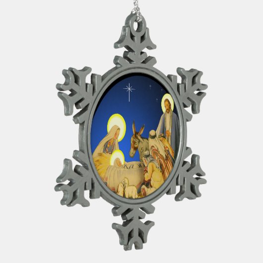 Nativiteit Tin Sneeuwvlok Ornament (Links)