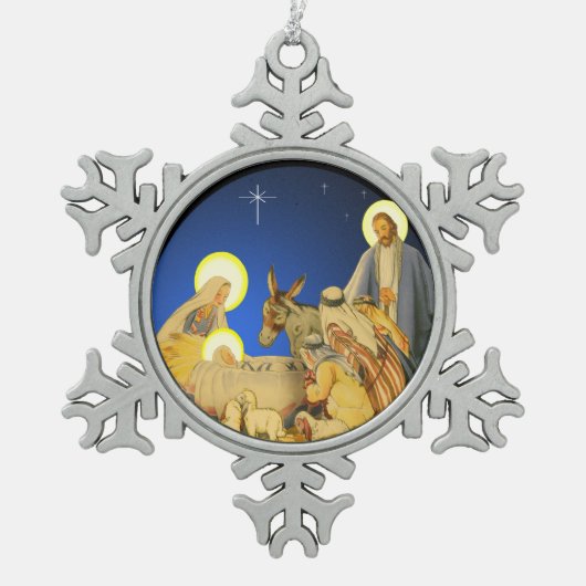 Nativiteit Tin Sneeuwvlok Ornament (Voorkant)