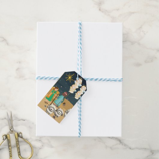 Nativiteit van de herders cadeaulabel (Met Touw)
