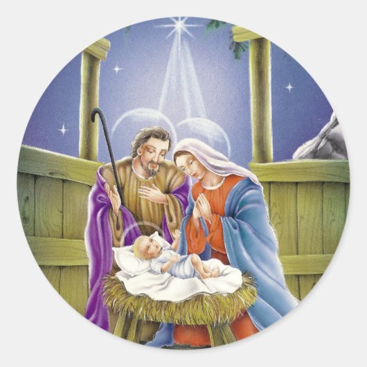 Nativiteit van Jezus met Josef en Mary Ronde Sticker (Voorkant)