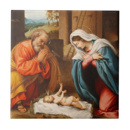 Nativiteit van Lorenzo Lotto Tegeltje (Voorkant)