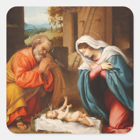 Nativiteit van Lorenzo Lotto Vierkante Sticker (Voorkant)