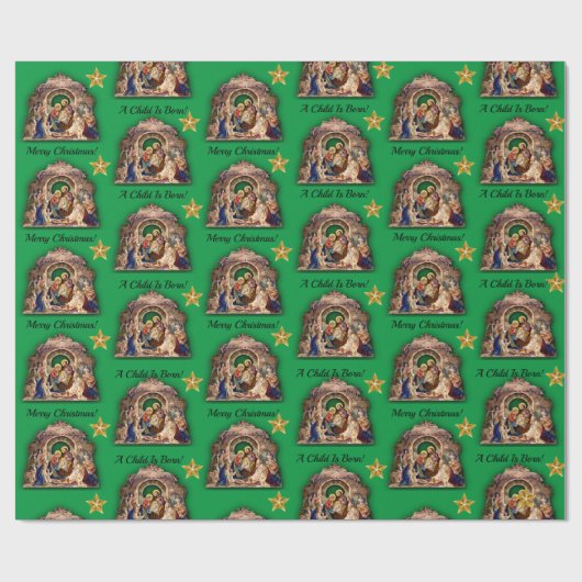  nativiteit Vrolijk kerstfeest Een kind wordt gebo Cadeaupapier (Vlak)