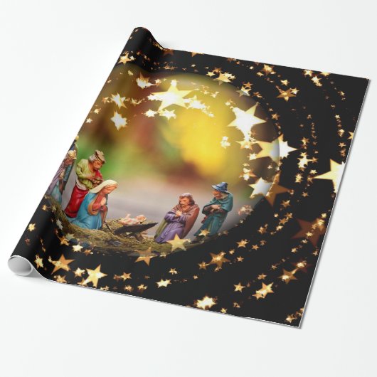 Nativiteit Wieg Maagd Mary Jesus Kerststerren Cadeaupapier (Uitgerold)