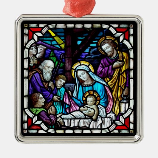Nativiteitsafdrukken Glas in lood Metalen Ornament (Voorkant)
