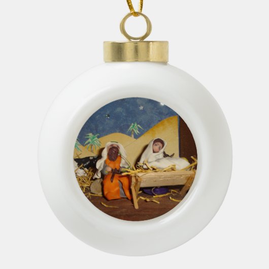 Nativiteitscène Jezus Mary Joseph stabiele kerst Keramische Bal Ornament (Voorkant)