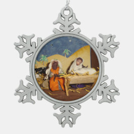 Nativiteitscène Jezus Mary Joseph stabiele kerst Tin Sneeuwvlok Ornament