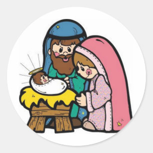 Nativiteitscène met baby Jesus Ronde Sticker