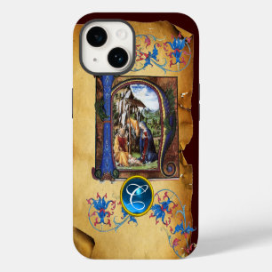 NATIVITEITSCHRISTMAS PARCHMENT BLUE GEM MONOGRAM iPhone 14 HOESJE