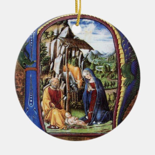 NATIVITEITSCHRISTMAS PARCHMENT MONOGRAM KERAMISCH ORNAMENT (Voorkant)