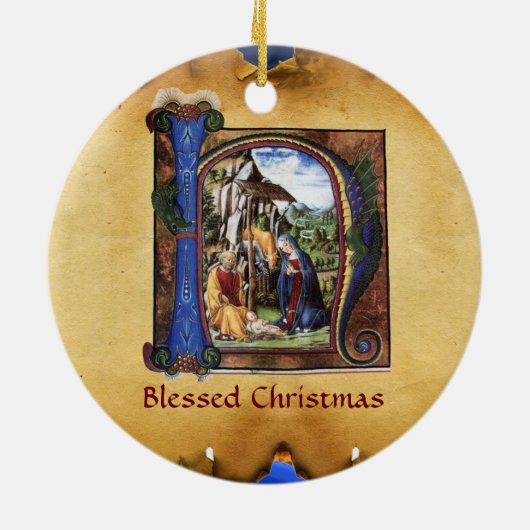 NATIVITEITSCHRISTMAS PARCHMENT MONOGRAM KERAMISCH ORNAMENT (Achterkant)