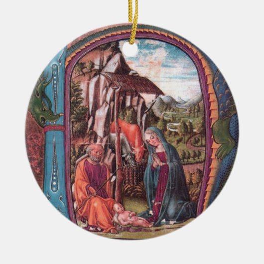 NATIVITEITSCHRISTMAS PARCHMENT MONOGRAM Pink Blue Keramisch Ornament (Voorkant)