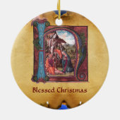 NATIVITEITSCHRISTMAS PARCHMENT MONOGRAM Pink Blue Keramisch Ornament (Achterkant)