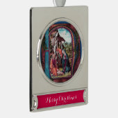 NATIVITEITSCHRISTMAS PARCHMENT MONOGRAM Pink Blue Verzilverd Banner Ornament (Rechts)