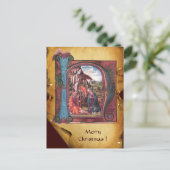 NATIVITEITSPARCHMENT Blue Sapphire Monogram Feestdagenkaart (Staand voorkant)