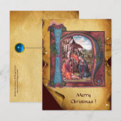 NATIVITEITSPARCHMENT Blue Sapphire Monogram Feestdagenkaart (Voorkant / Achterkant)