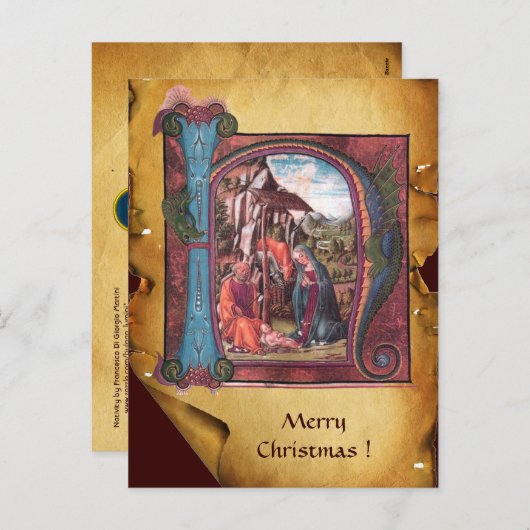 NATIVITEITSPARCHMENT Blue Sapphire Monogram Feestdagenkaart (Voorkant / Achterkant)