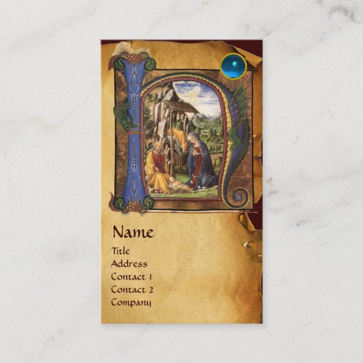 NATIVITEITSPARCHMENT Blue Sapphire Monogram Visitekaartje (Voorkant)