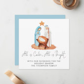 Nativiteitsscène alles is een kalm feestdag notitiekaartje (Voorkant / Achterkant in situ)