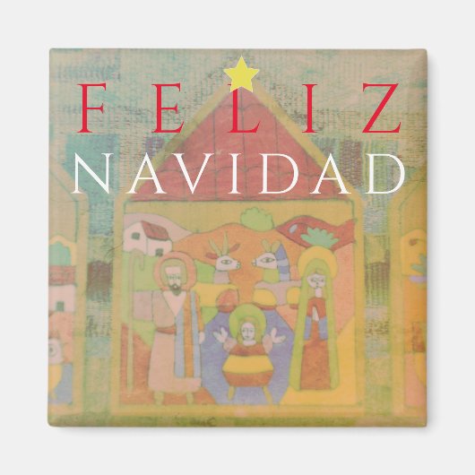 Nativiteitsscène "Feliz Navidad" Magneet (Voorkant)