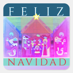 Nativiteitsscène "Feliz Navidad" Vierkante Sticker