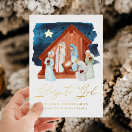 Nativiteitsscène Glory naar God Folie Feestdagenkaart