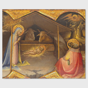 Nativiteitsscène in goud cadeaupapier