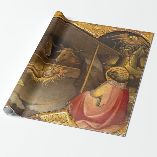 Nativiteitsscène in goud cadeaupapier (Uitgerold)