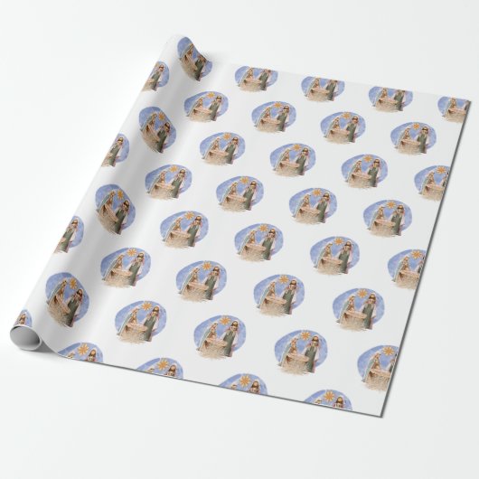 Nativiteitsscène Mary Joseph Jesus Pattern Kerstmi Cadeaupapier (Uitgerold)