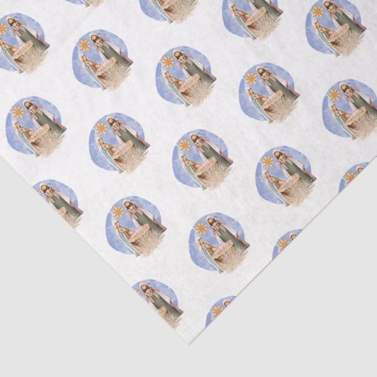 Nativiteitsscène Mary Joseph Jesus Pattern Kerstmi Tissuepapier (Detail)