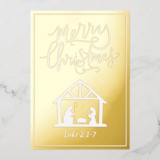 Nativiteitsscène Merry Kerstmis Folie Feestdagenkaart (Voorkant)