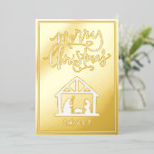 Nativiteitsscène Merry Kerstmis Folie Feestdagenkaart (Staand Voorkant)