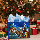 Nativiteitsscène met wijze mannen kerstfeestdag groot cadeauzakje