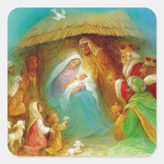  nativiteitsscène vierkante sticker (Voorkant)