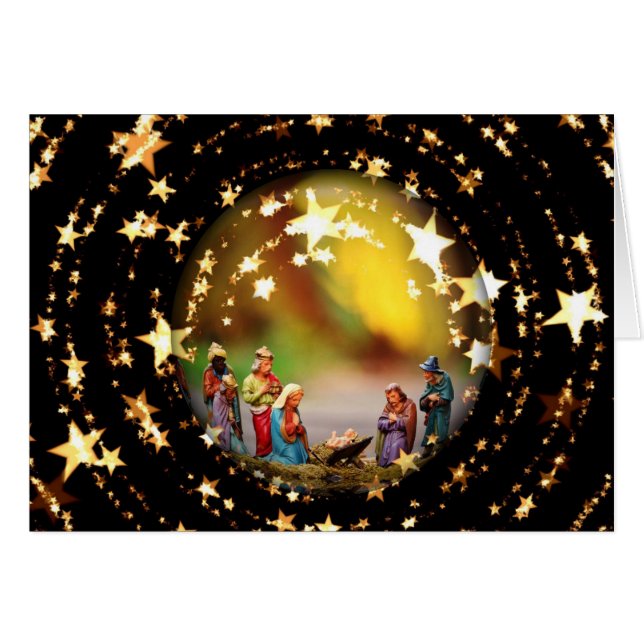 Nativiteitsscène Wieg Maagd Mary Baby Jesus Stars (Voorkant Horizontaal)