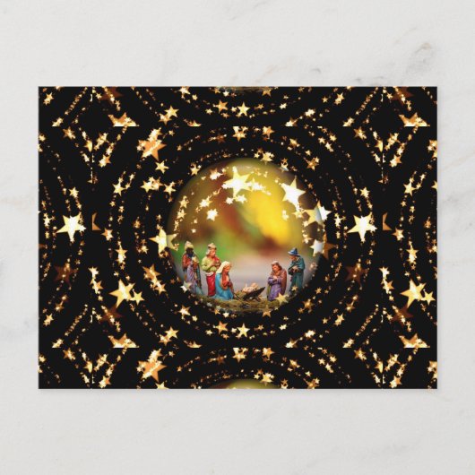 Nativiteitsscène Wieg Maagd Mary Baby Jesus Stars Briefkaart (Voorkant)