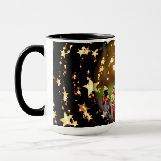 Nativiteitsscène Wieg Maagd Mary Baby Jesus Stars Mok (Links)