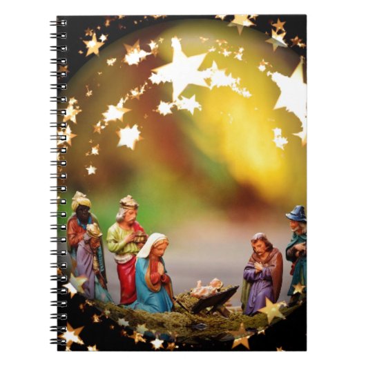 Nativiteitsscène Wieg Maagd Mary Baby Jesus Stars Notitieboek (Voorkant)