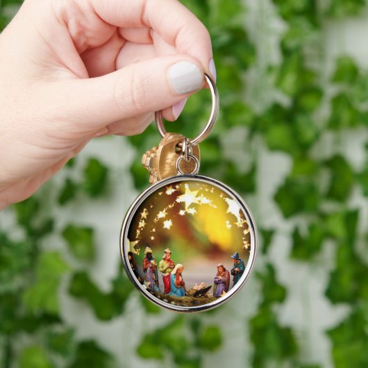 Nativiteitsscène Wieg Maagd Mary Baby Jesus Stars Sleutelhanger (Hand)